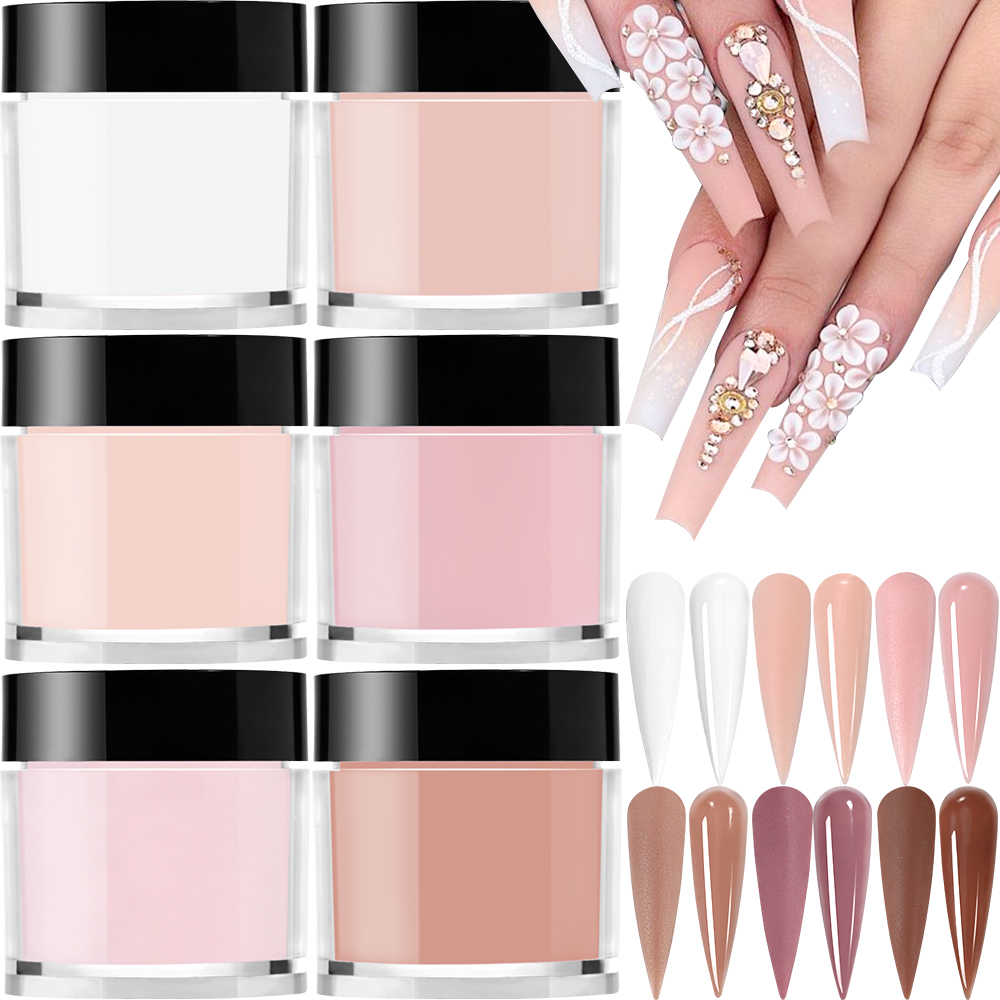 Acrylic Powder Clear - Poudre acrylique professionnelle, 6 couleurs/ensemble, rose
